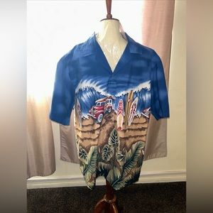 Hawaiian Togs Hawaiian Blue Shirt Men's Size XL Car Surfboards Ocean Hawaii Made